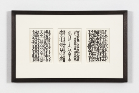 Bruce Conner TRIO 53-12-3, 1975 ink each card: 6 x 4 in. (15.2 x 10.2 cm) frame: 13 1/4 x 21 1/4 in. (33.7 x 54 cm)